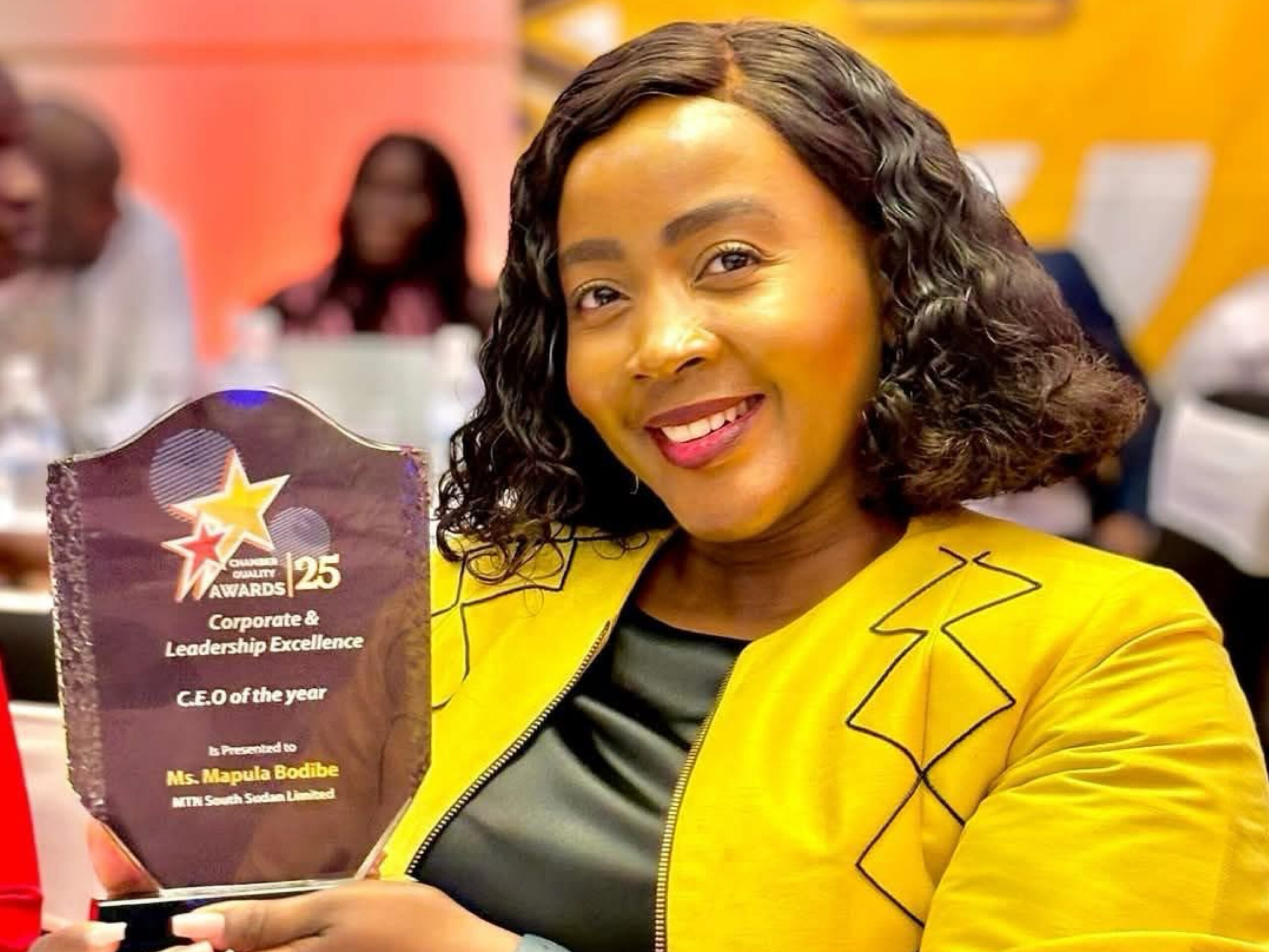 MTN South Sudan CEO Mapula Bodibe Wins CEO of the Year at the Chamber Quality Awards 2025 MTN South Sudan CEO Mapula Bodibe Wins CEO of the Year at the Chamber Quality Awards 2025